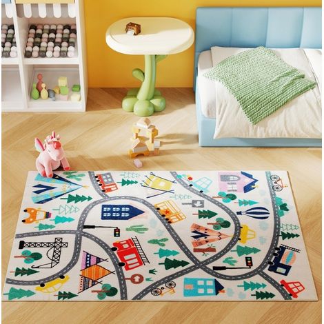 CHICFURN Alfombra 160x120 cm con diseño de autopista multicolor antideslizante para dormitorio (1/5)