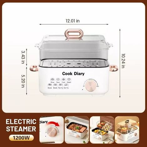 Cuiseur vapeur électrique transparent 3 niveaux, appareil multifonction pour petit-déjeuner, fondue et cuisson au four, modèle double étage (1/5)