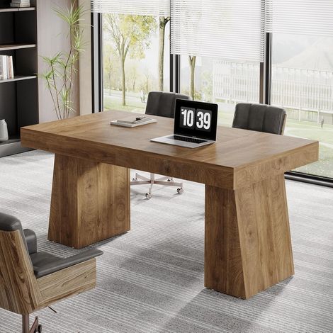 Tribesigns Executive Desk 140cm Modern Wooden Computer Desk Business Workstation Small Conference Table Light Brown (1/5)