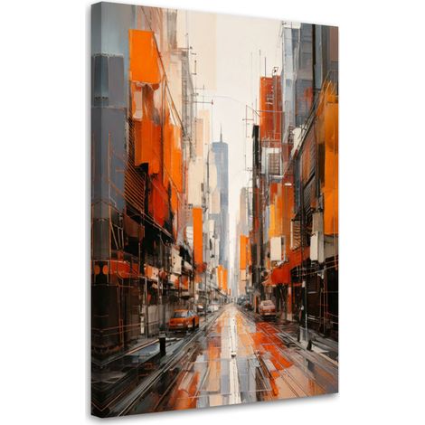Quadro su tela, Città  strada prospettiva astrazione arancione moderno - 40x60 (1/3)