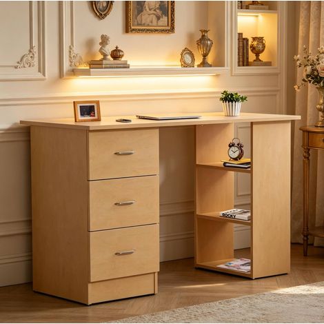 Scrivania da computer con 3 cassetti e vano aperto 120 x 49 x 72 cm in MDF chiaro HAVRYA (1/5)