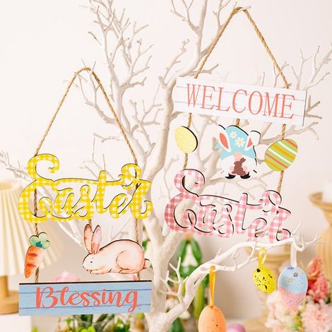 6 decorazioni pasquali: 2 lettere dell'alfabeto pasquale in legno, un uovo di Pasqua e un coniglietto dei cartoni animati. (1/5)