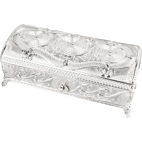 Boîte à bijoux vintage, élégante et inaltérable, doublure en velours doux antirouille en alliage, boîte de rangement décorative pour bijoux à la maison ou au bureau, argentée.