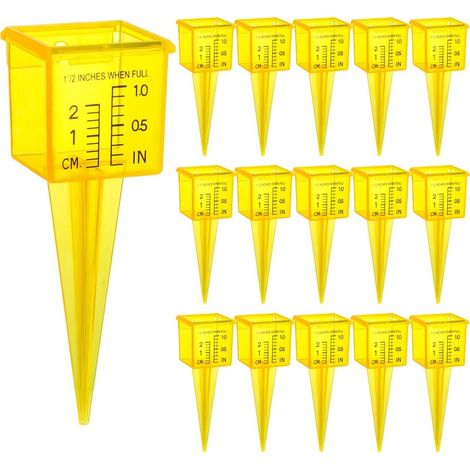 Lot de 15 jauges de Pluie de 3,5 cm avec Large Ouverture, Outil de Mesure de l'eau pour pelouse, Jardin, Cour, Jaune Vif, Transparent, zéro à 0,6 cm du Bas (1/5)