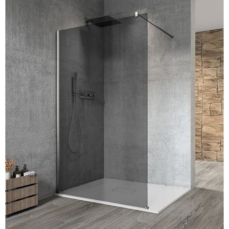 VARIO CHROME Vitre de douche monobloc, montage mural, verre fumé, 700 mm (1/4)