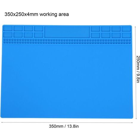 Tapis Magnétique Anti Chaleur Silicone Réparation Ordinateur Téléphone Station Soudure Outils 350x250x4mm Bleu Foncé (1/4)
