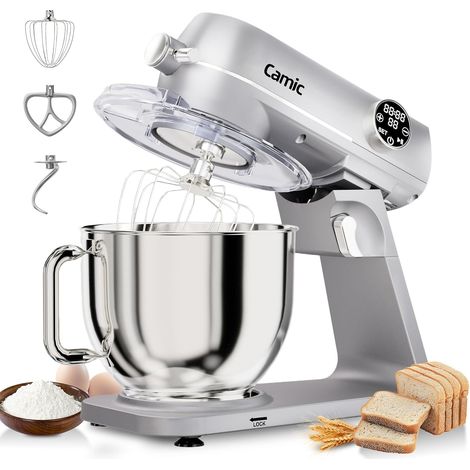 1800W All-Metal Pastry Mixer with 8L Stainless Steel Bowl 10 Speed, LED Touch Screen, Timer, Dough Mixer with Whisk, Kneading Hook and Beater for Preparing Cakes and Breads (1/5)