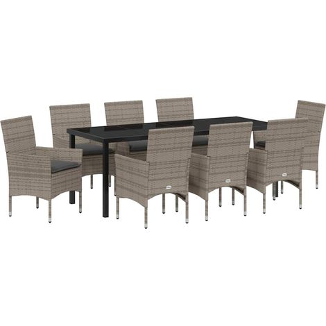 Maison Exclusive - Set da Pranzo per Giardino con cuscino 9 pcs Grigio polyrattan