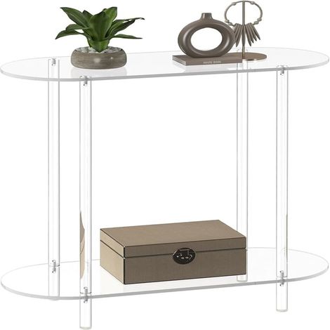 Clear Side Table Acrylic 2 Tier Oval Modern Detachable Nightstand End Table for Living Room Office Hallway Bedroom (1/5)