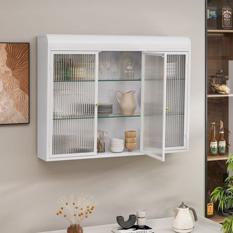 Armario de Pared 3 puertas arqueadas diseño elegante vidrio y metal sala cocina baño color blanco (1/5)