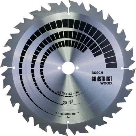 Bosch Professional 1x Lama per Sega Circolare Construct Wood (per Legno tenero, Legno duro, Ø 315 x 3.2 x 30 mm, 20 Denti, Accessorio Sega Circolare)