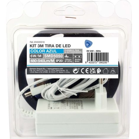 Kit 3M Tira de LED 6W/M IP20 Azul preparado