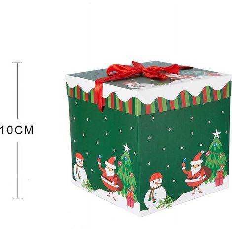 Boîte Cadeau Noël - Boîte Carrée Pliable avec Couvercle - Motif Père Noël - 10 cm - Décoration Arbre et Intérieur - 1 Pièce (1/2)