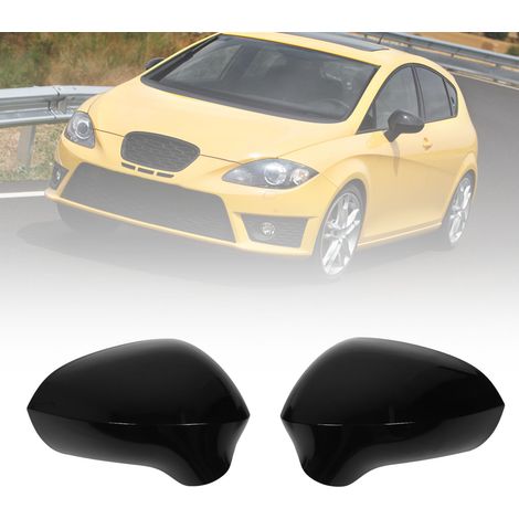 Innen- und Außenspiegelkappen für SEAT Leon Mk2 1P 2009–2012 (ein Paar, links und rechts) (Ersatzteile) Schwarz glänzend (1/5)