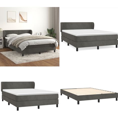 Sommier à lattes de lit et matelas Gris foncé 140x200cm Velours - Lit Plateforme - Lit Velours - Lit Double - Literie - Chambre À Coucher - Home & Living (1/5)