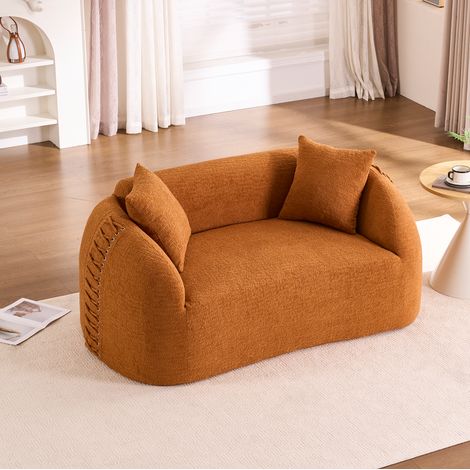 sofá curvo de 2 plazas 155x90 cm de chenilla naranja para espacios pequeños - CHICFURN (1/5)