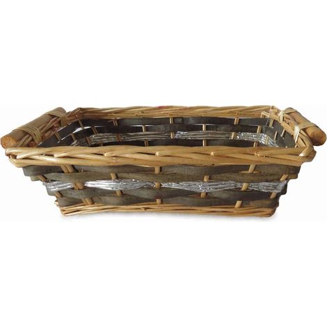 Cesto rettangolare in vimini grigio e argento, 54/51x38x13 cm (kit da 3)