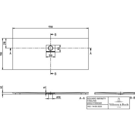 Villeroy & Boch UDQ1770SQI2IVAL DW Squaro Infinity 1700x700x40mm