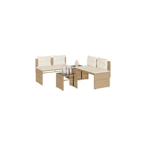 Salon de jardin avec coussins 4 pcs beige résine tressée (1/5)