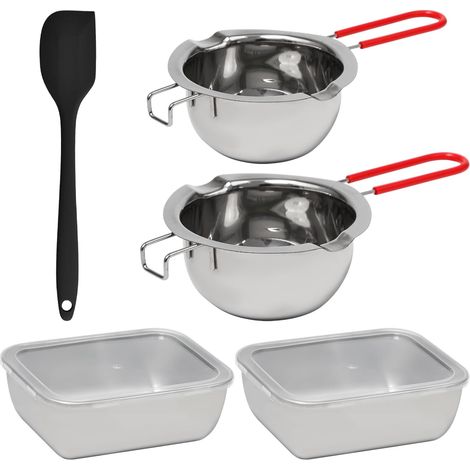 2 Pièces Bol de Bain d'eau en Acier Inoxydable 304 pour Chocolat  480ml+600ml, Avec Spatule Boîtes de Conservation, Fondant au Chocolat Creuset pour Bain-Marie,pour Pâtisserie Beurre (1/5)