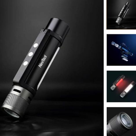 6 in 1 USB-C Alarm Flashlight, Dual Light Zoomable Rechargeable Camping Work Light (1/5)