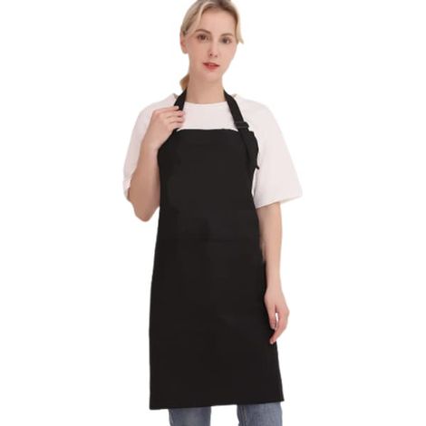 KLVGTIFS PU - Tablier de cuisine noir ajustable 100% coton avec 2 poches, tablier de chef, tablier pour femmes et hommes. (1/5)