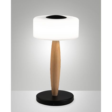 Lampada da tavolo Elea LED 8W 860lm 3000K, Struttura in metallo, legno e vetro soffiato con regolazione luce al tocco, Colore Nero - Elea