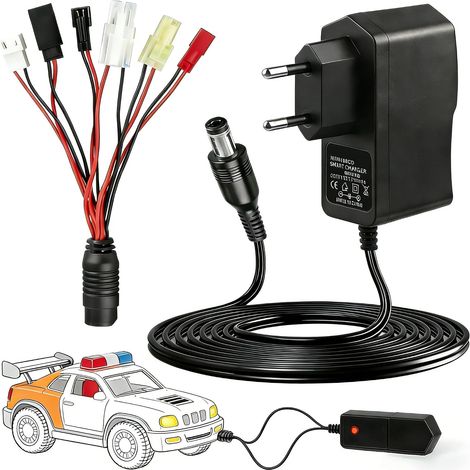 Intelligent 2.4-12V Chargeur, Voiture Chargeur RC Hydraulique avec 6 Commun Connecteur Auto Chargeurs de Batterie pour Batteries NiMH/NiCd 2-10S Bateau Drone Modélisme Mini Tamiya JST SM2P XH3P (1/5)
