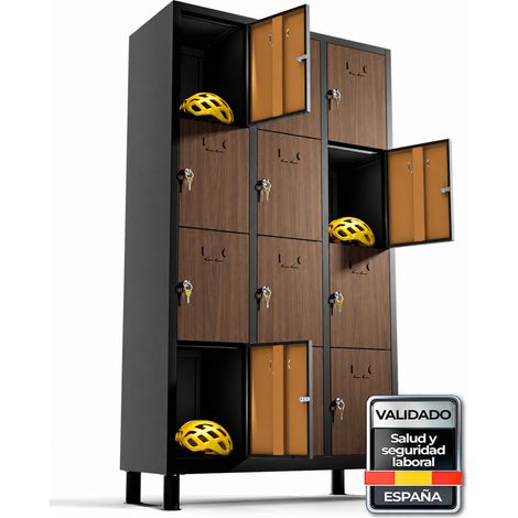 TwinThink Taquillas Vestuario Metalicas 12 Puertas 180 cm Armario Metalico Con Llave Locker Para Oficina Gimnasio Taller Garaje Centro Educativo Almacenamiento Seguro Alta Resistencia (Efecto Madera) (1/5)