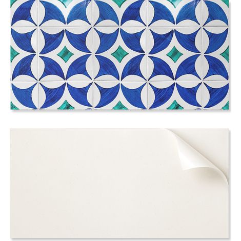 Panel de vinilo autoadhesivo con estampado de azulejos geom茅tricos de 120x60 cm.