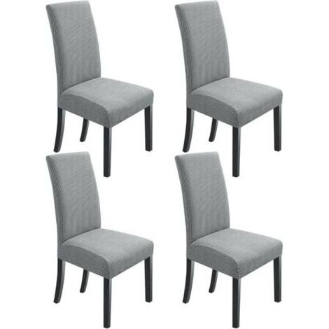 Lot de 4 housses de chaise de salle à manger, extensibles, gris clair (1/4)