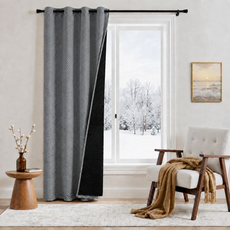 ROSNEK Chevron Rideau Thermique Occultant Matelassé 370 g/m² 140 x 260 cm 3 Couches Gris 1 Panneau (1/5)