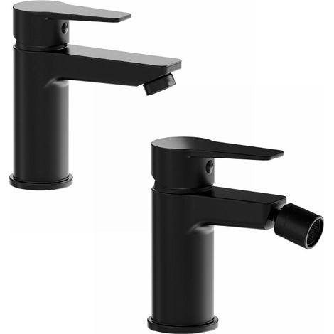 Coppia miscelatori lavabo bidet senza scarico nero opaco Jane