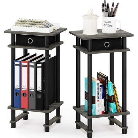 Table de Bout Haute avec Bac, Chêne Français Gris Noir, Lot de 2, One Size (1/5)