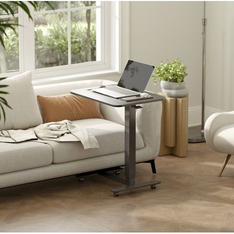 Tisch höhenverstellbar aus Holz und Stahl in Schwarz 65 x 48 x 73-110 cm mit 4 Rollen (1/5)
