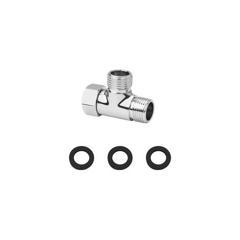 G1/2" 3-Wege-Umstellventil aus Messing – Universeller T-förmiger Adapter für Duschsysteme – Duschschlauchverteiler für tragbares Bidet und Brause – Chrom (1/5)