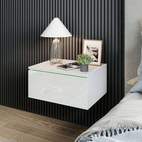 Comodino camera da letto Samira, Bianco, 49 x 23 cm Con illuminazione a LED, Vicco