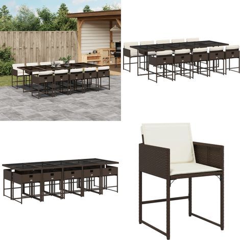 Ensemble à manger de jardin et coussins 11 pcs marron rotin - Salon De Jardin - Meuble De Jardin - Set De Jardin - Table De Jardin - Chaises De Jardin - Home & Living (1/5)