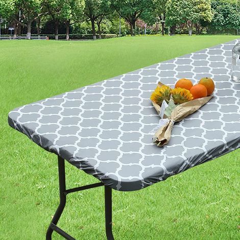 Nappe Rectangulaire en Vinyle Couverture de Table Élastique avec Doublure en Flanelle Imperméable et Lavable Protecteur de Table pour Extérieur Intérieur Pique-Nique Camping (1/5)