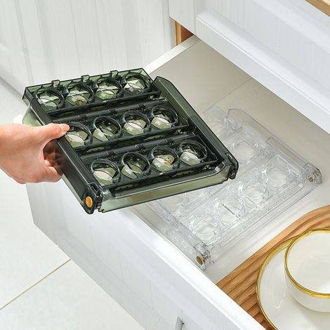 Einfacher, zusammenklappbarer Eierkarton, kreativer Eierhalter für den Kühlschrank, mehrstufiges Aufbewahrungsregal, Eierhalter mit Klappdeckel, faltbarer, transparenter, weißer Eierhalter. (1/5)
