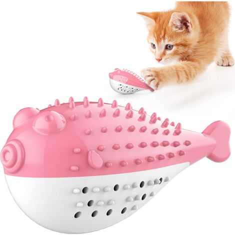 Fournitures pour animaux de compagnie, jouets à mâcher sonores, herbe à chat, poisson-globe, jouets de dentition pour chat (rose) (1/4)