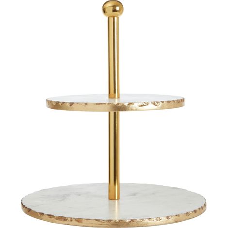 Premier Housewares 2 Tier White Marble / Gold Finish Cake Stand (1/4)