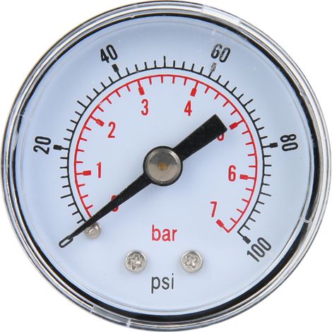 Manomètre mécanique pour air, huile et eau, raccord arrière BSPT 1/8 pouce (0-100 psi 0-7 bar)