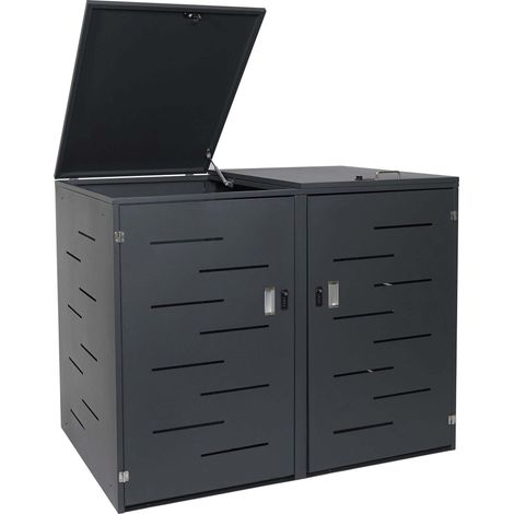 Enveloppement pour 2 poubelles HWC-E83, revêtement, extensible, 108x61x94cm  acier anthracite (1/5)