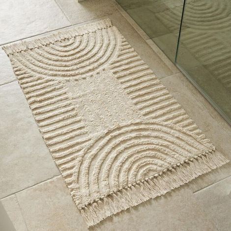 Tapis Bohème avec Franges pour Salle de Bain – Tapis en Coton Antidérapant et Lavable, Décoration Moderne 60 x 90 cm (1/5)