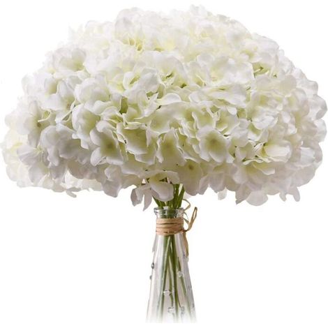 Bouquet de 20 têtes de fleurs d'hortensia artificielles blanc laiteux en soie avec tiges pour mariage-AquaForge (1/5)