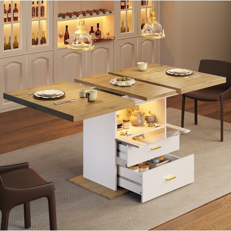 Ausziehbarer Esstisch 110–140 cm aus weißem MDF mit LED und Stauraum (1/5)