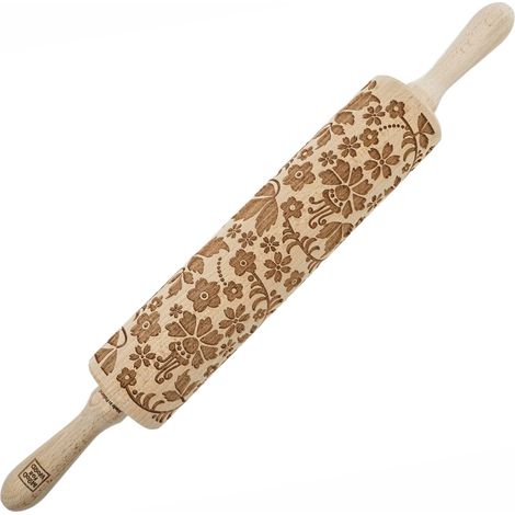 Mattarello in legno MoodForWood, inciso, 43 cm con manici, perfetto per la cottura al forno - Motivo Toscana (1/5)