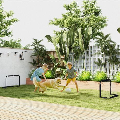 Lot de 2 buts de football pliables 90x36x60 cm en métal noir, pour jardin, gain de place – MEUBLIV (1/5)
