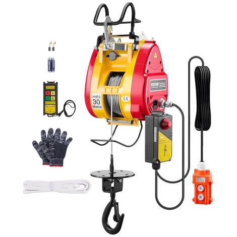 2-in-1 elektrische Hebewinde, 500 kg Kapazität, 1800 W tragbare Kraftwinde, 30 m Hubhöhe, 11 m/min mit Kabel- und kabelloser Fernbedienung, für Garage, Lager, Fabrik, Hebe- & Abschlepparbeiten (1/5)